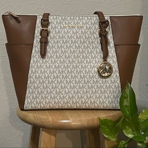 Michael Kors Charlotte Large Vanilla/Brown Tote Bag